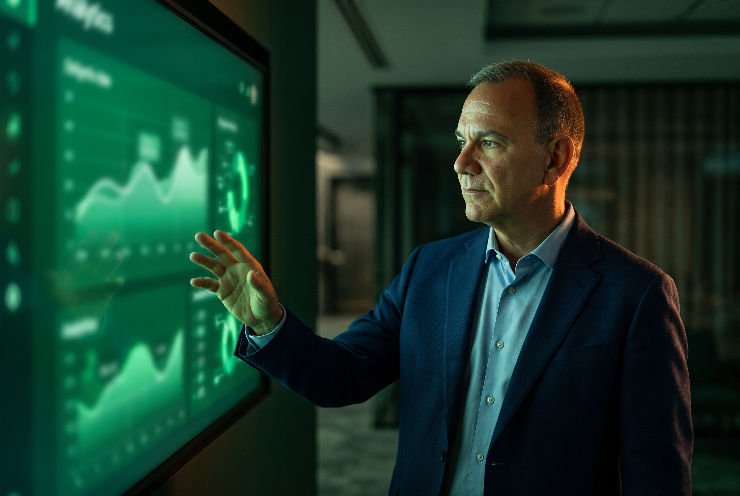 Agent presenting an analytics dashboard on a large screen